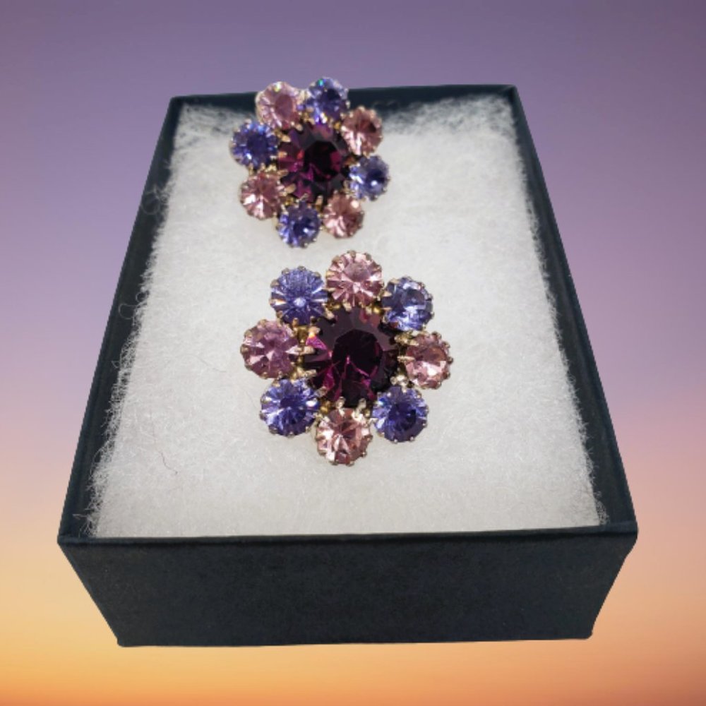 Vintage Beautiful Sparkling Multi-Color Flower Earrings